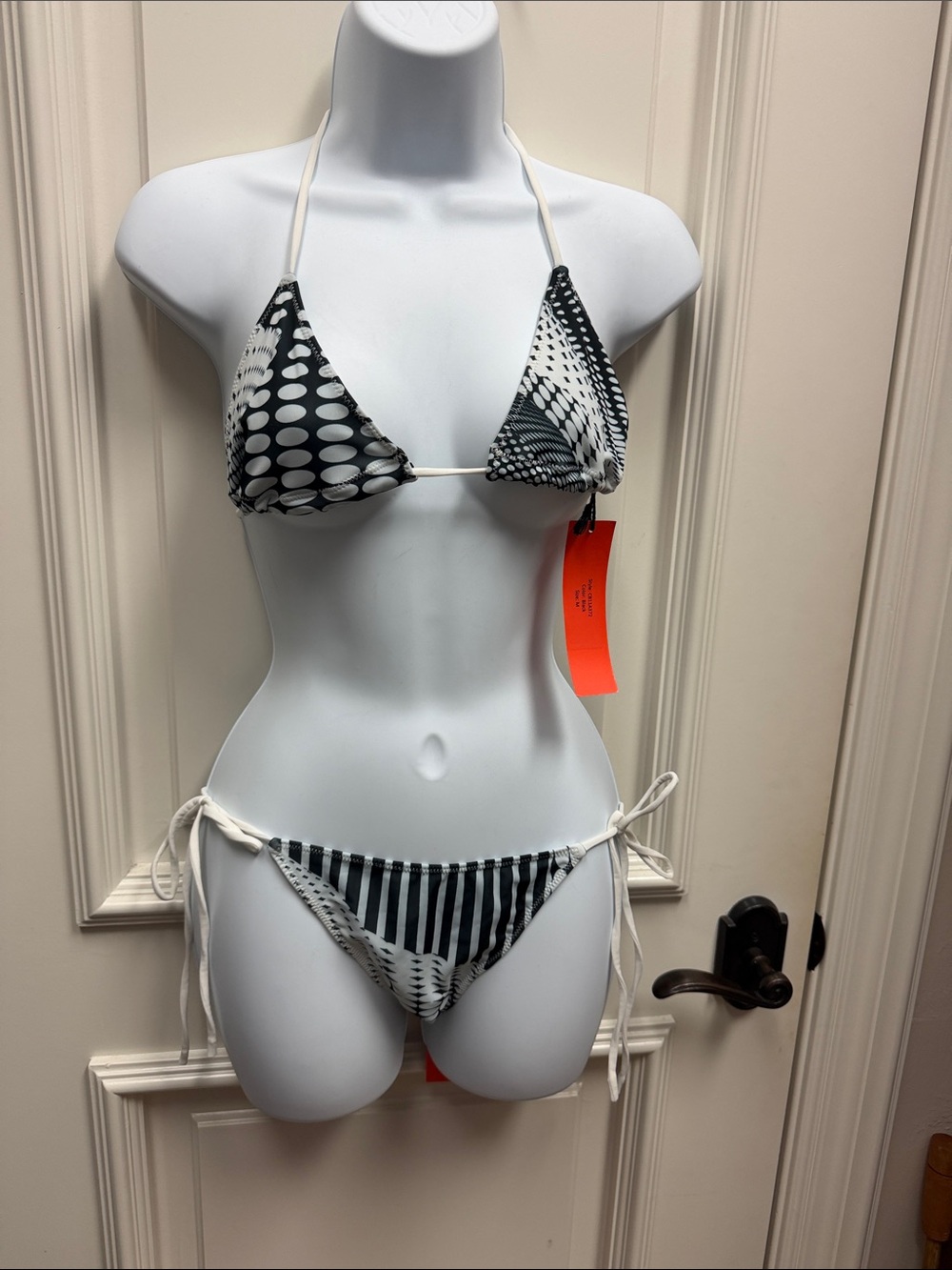 clover canyon black white geo printed bikini string tie swimsuit